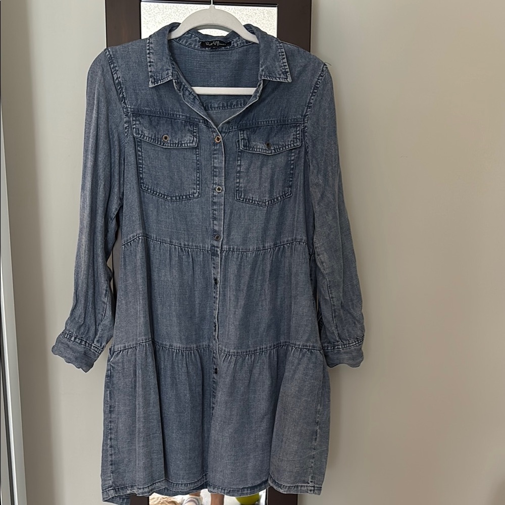 Velvet Heart Blue Long Sleeve Bishop Shirt Dress